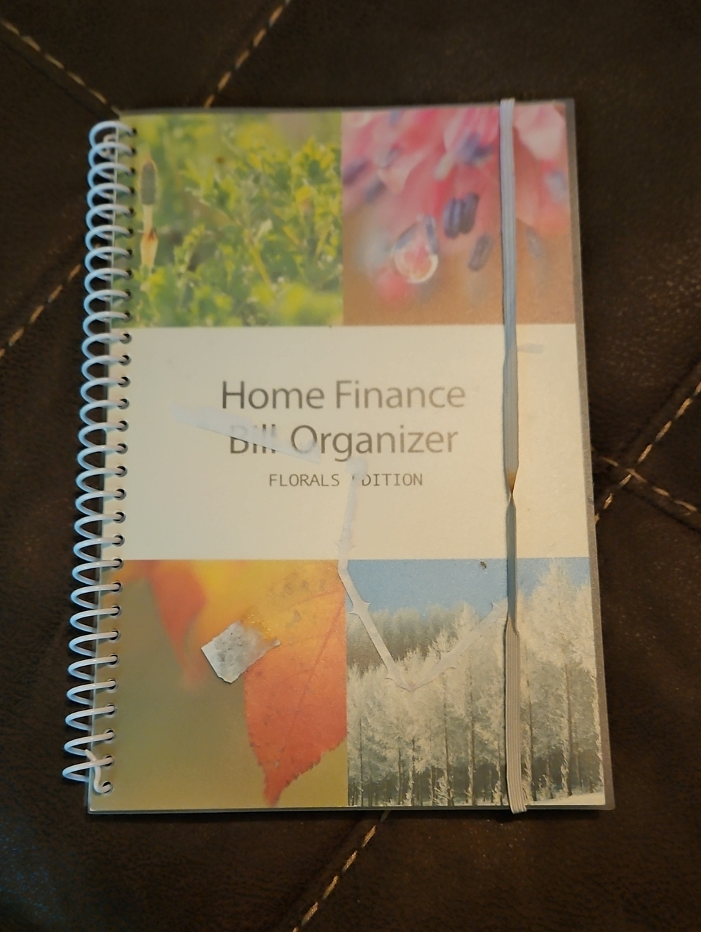 Home Finance Bill Organizer - Floral Edition in White Elastic
